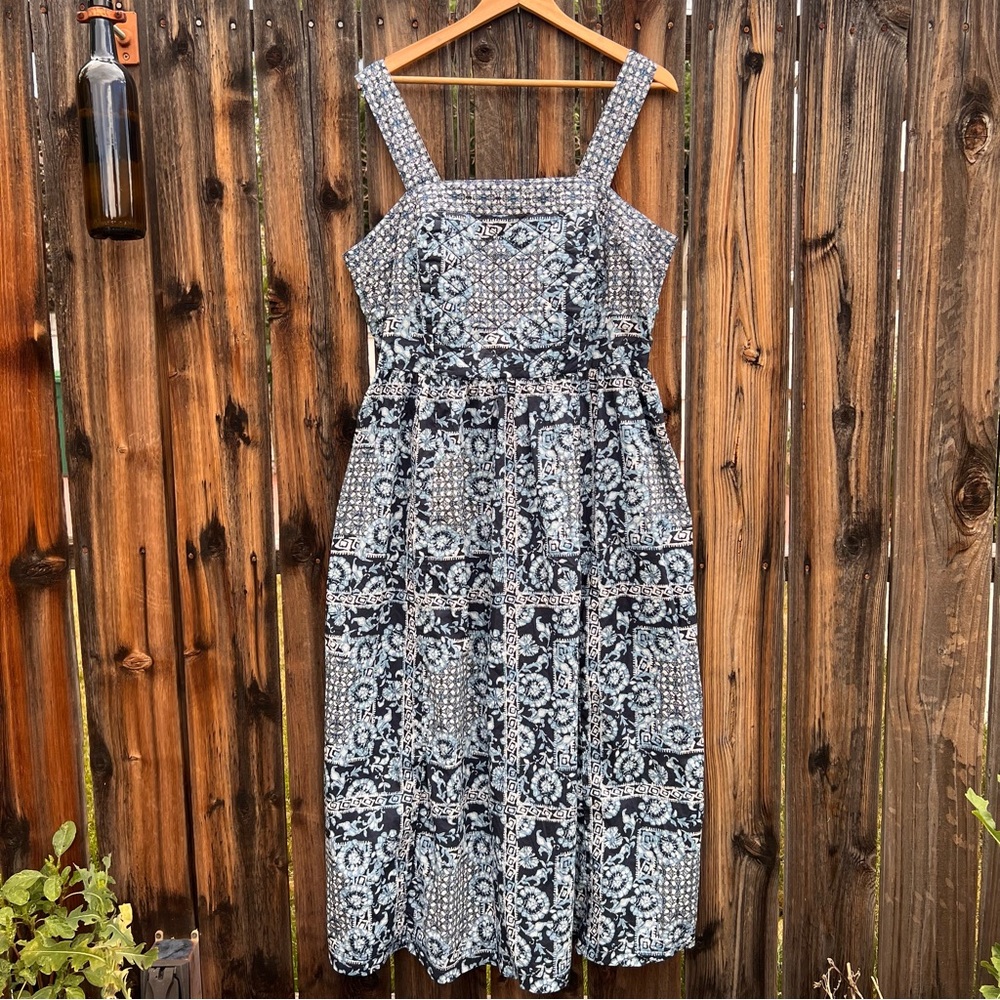 Lane Bryant Blue and White Print Square Neck Quilted Tank Midi Dress, Women’s 16